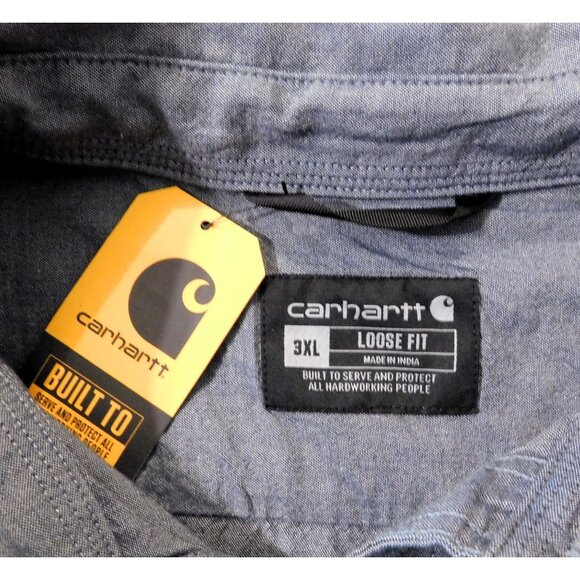 Carhartt Midweight Chambray Shirt Mens 3XL Blue Loose Fit Button Up Long Sleeve - Picture 7 of 7
